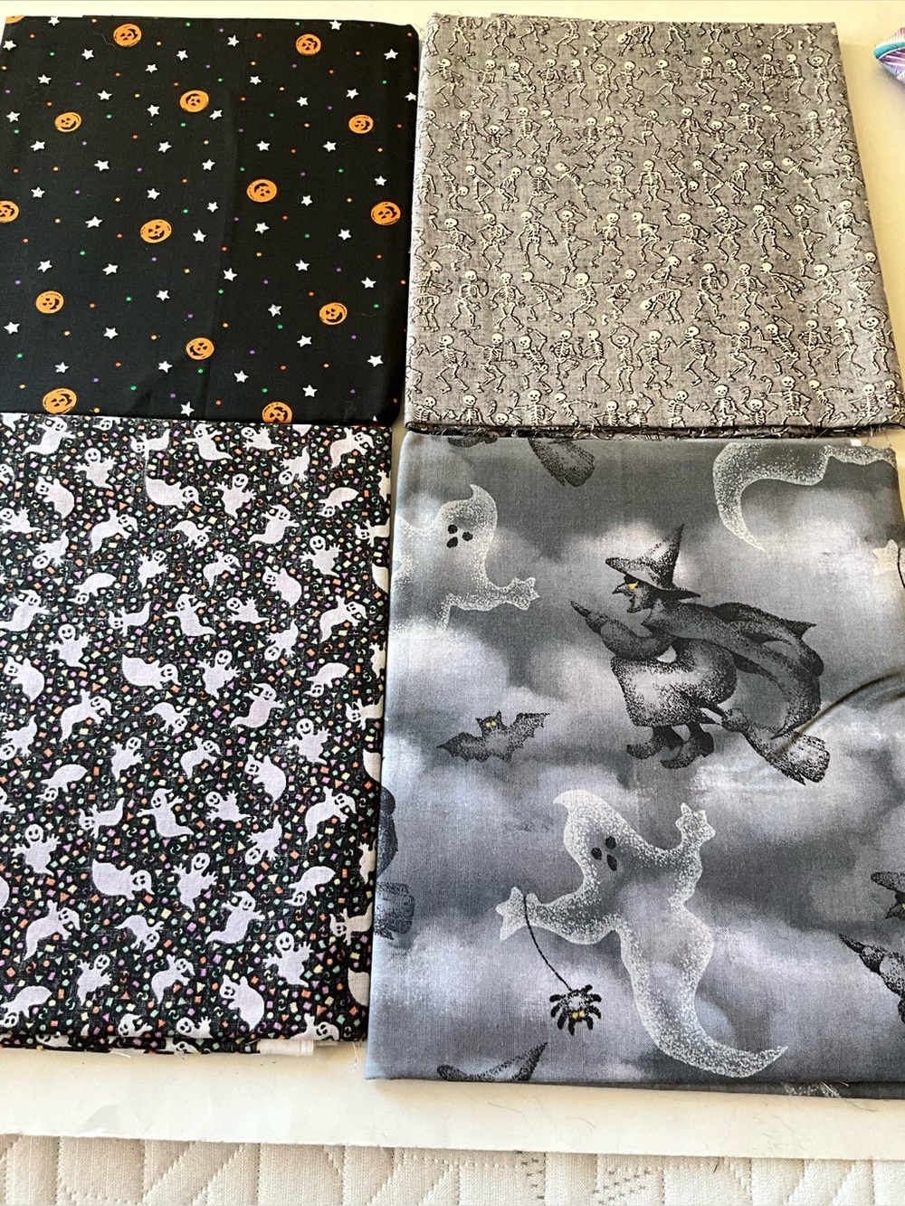 Halloween Fabric Lot Quilting Crafts Cranston Skeleton Pumpkin Ghost Cotton